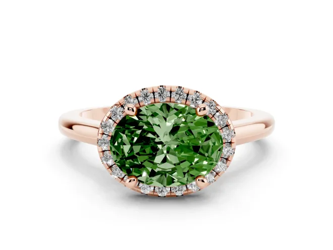 Oval Halo Engagement Ring Setting for a Fancy Green Lab-Grown Diamond | Plain Polished Band | Rose Gold