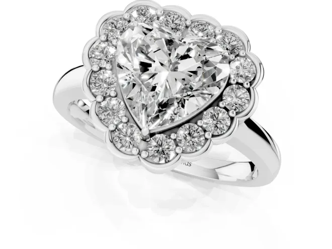 Heart Cut Diamond Halo Cluster Engagement Ring Set in White gold with Solitaire Band and Prong Setting – second view
