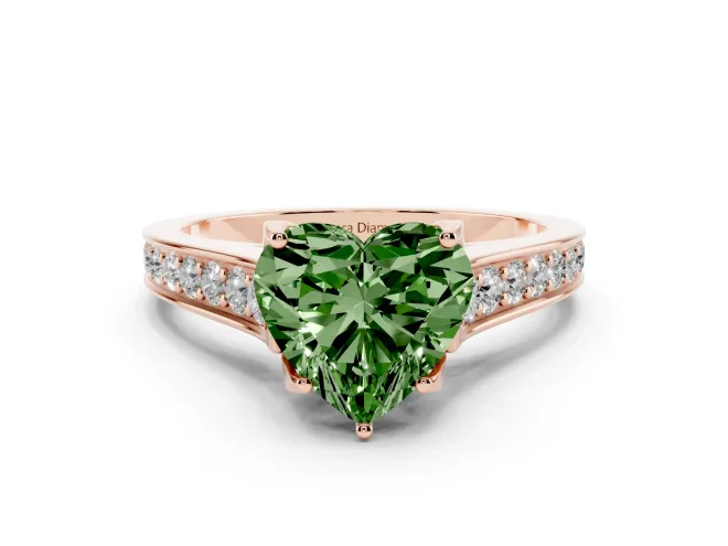 Heart-Shaped Graduated Pavé Engagement Ring Setting for a Fancy Green Lab-Grown Diamond | Rose Gold
