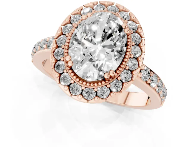 Oval Cut Diamond Halo Ring Set in Rose gold with Pavé Shank and Prong Setting – second view