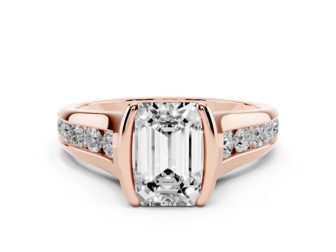 Emerald Cut Half Bezel Solitaire Engagement Ring Setting | Graduated Channel Band | Rose Gold