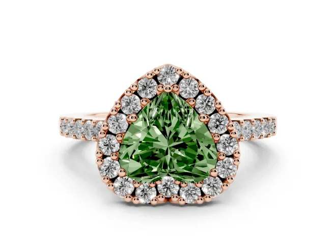 Heart-Shaped Halo Engagement Ring Setting for a Fancy Green Lab-Grown Diamond | Single Row Pavé Band | Rose Gold