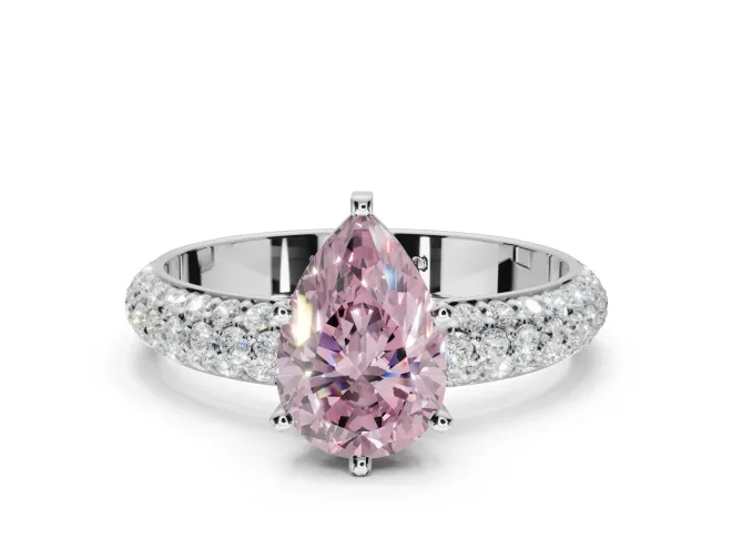 Pear-Shaped Domed Pavé Engagement Ring Setting for a Fancy Pink Lab-Grown Diamond | White Gold