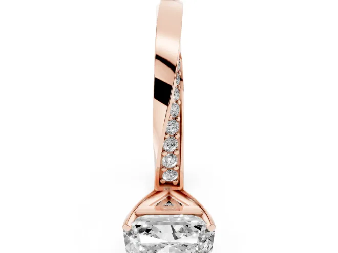 Radiant Cut Twisted Pave Engagement Ring Setting | Ribbon Band | Rose Gold