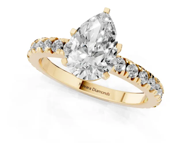 Pear Cut Diamond Pavé Band Solitaire Set in Yellow gold with Prong Setting – second view