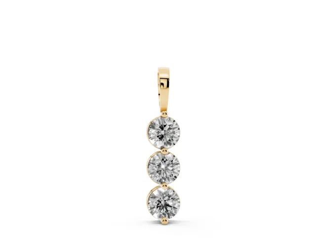Round Lab-Grown Diamond Three-Stone Drop Pendant Necklace | Plain Bail | Yellow Gold