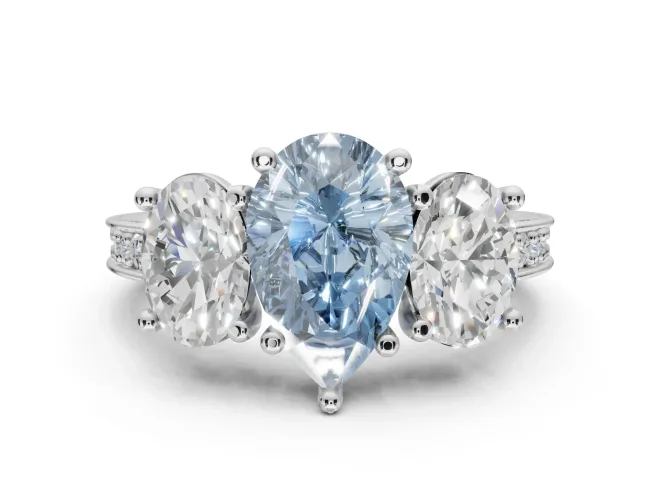 Pear-Shaped Vintage Three Stone Engagement Ring Setting for a Fancy Blue Lab-Grown Diamond | Graduated Pavé | Platinum