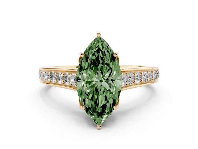 Marquise Graduated Pavé Engagement Ring Setting for a Fancy Green Lab-Grown Diamond | Yellow Gold