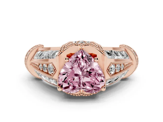 Heart-Shaped Vintage Milgrain Engagement Ring Setting for a Fancy Pink Lab-Grown Diamond | Hidden Halo | Rose Gold