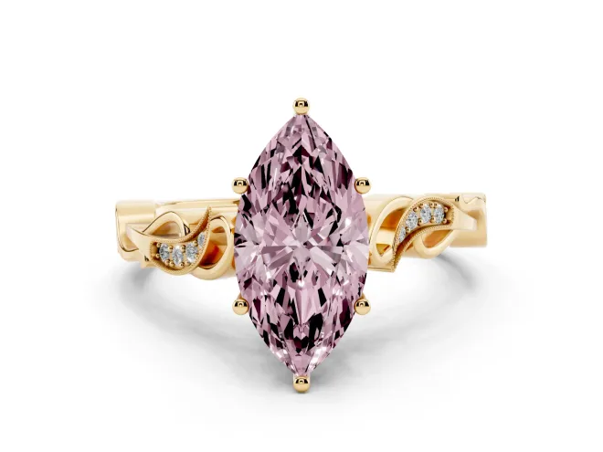 Marquise Vine Engagement Ring Setting for a Fancy Pink Lab-Grown Diamond | Yellow Gold