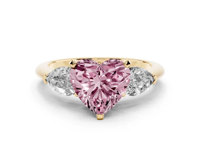 Heart-Shaped 3-Stone Engagement Ring Setting for a Fancy Pink Lab-Grown Diamond | Yellow Gold