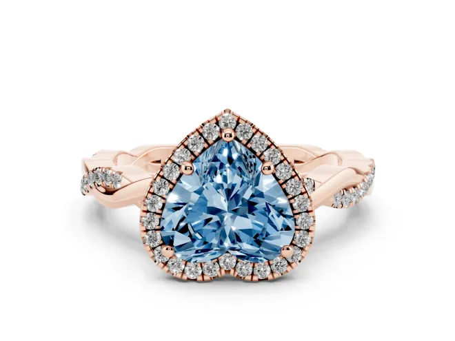 Heart-Shaped Twisted Halo Engagement Ring Setting for a Fancy Blue Lab-Grown Diamond | Rose Gold