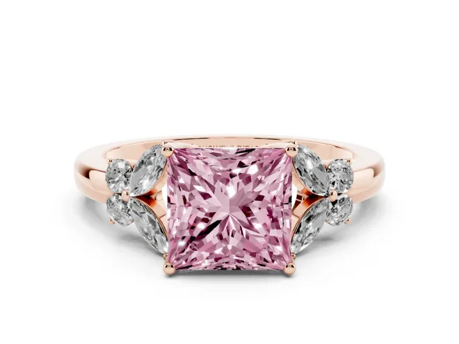 Princess Cut Petal Engagement Ring Setting for a Fancy Pink Lab-Grown Diamond | Rose Gold