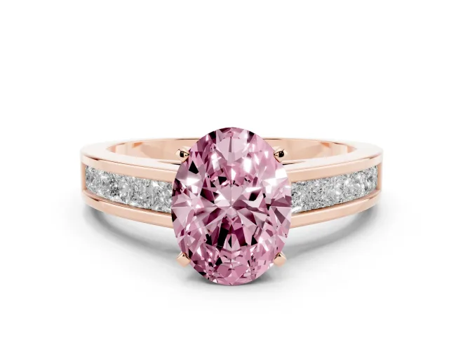 Oval Channel Set Engagement Ring Setting for a Fancy Pink Lab-Grown Diamond | Rose Gold