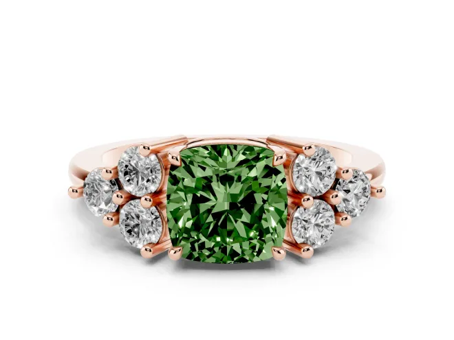 Cushion Cut Cluster Side Stone Engagement Ring Setting for a Fancy Green Lab-Grown Diamond | Plain Band | Rose Gold