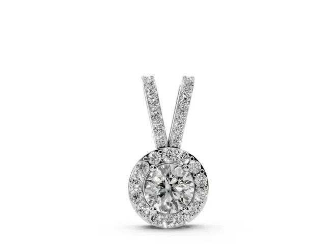 Round Lab-Grown Diamond Halo Pendant Necklace | Pavé Split Bail | Sterling Silver
