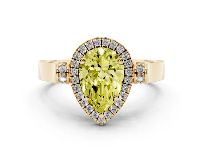 Pear-Shaped Halo Engagement Ring Setting for a Fancy Yellow Lab-Grown Diamond | Pavé Panel Shoulders | Yellow Gold
