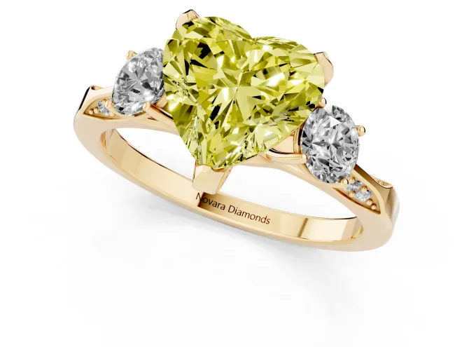 Heart-Shaped Hidden Halo Three Stone Engagement Ring Setting for a Fancy Yellow Lab-Grown Diamond | Yellow Gold – second view