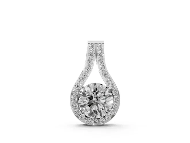 Round Lab-Grown Diamond Teardrop Halo Pendant Necklace | Split Pavé Bail | Sterling Silver
