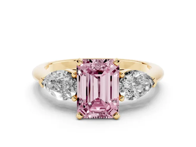 Emerald Cut 3-Stone Engagement Ring Setting for a Fancy Pink Lab-Grown Diamond | Yellow Gold