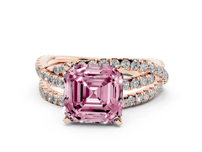 Asscher Cut Twisted Pavé Engagement Ring Setting for a Fancy Pink Lab-Grown Diamond | Rose Gold