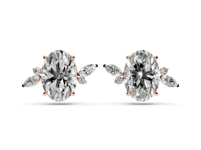 Oval Lab-Grown Diamond Nature Stud Earrings | Marquise Leaves | Rose Gold