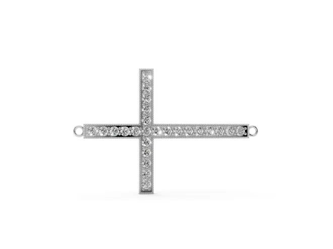 Round Lab-Grown Diamond Pavé Sideways Cross Necklace | Milgrain Edges | Sterling Silver