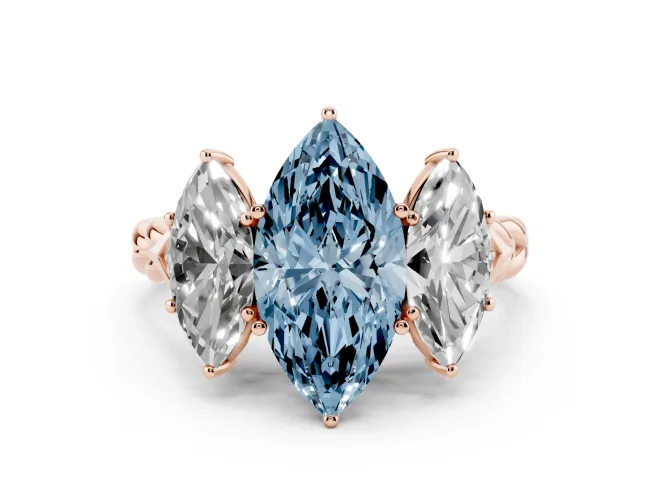 Marquise Three Stone Engagement Ring Setting for a Fancy Blue Lab-Grown Diamond | Braided Band | Rose Gold