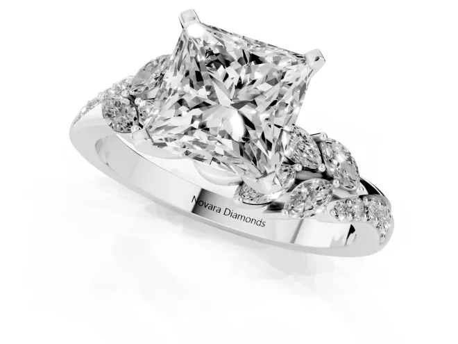 Princess Cut Diamond Solitaire Ring Set in White gold with Marquise Twist Band and Prong Setting – second view
