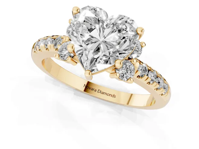 Heart-Shaped Side Stone Pave Engagement Ring Setting | Paired Round Accents | Yellow Gold – second view