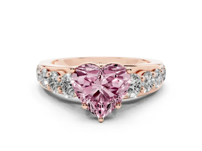 Heart-Shaped Graduated Engagement Ring Setting for a Fancy Pink Lab-Grown Diamond | Rose Gold