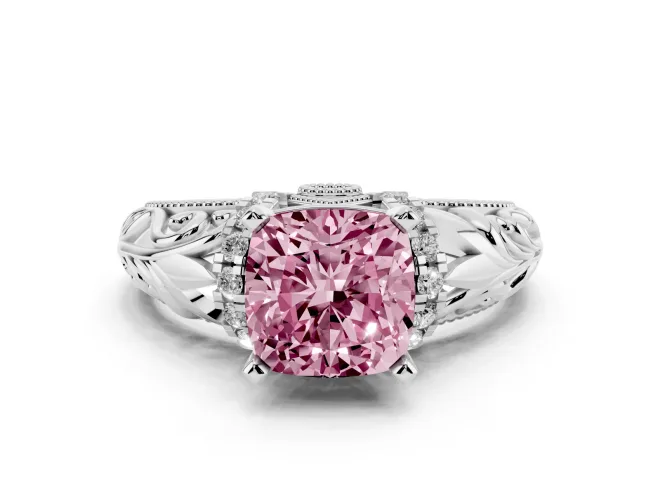 Cushion Cut Filigree Engagement Ring Setting for a Fancy Pink Lab-Grown Diamond | Sterling Silver