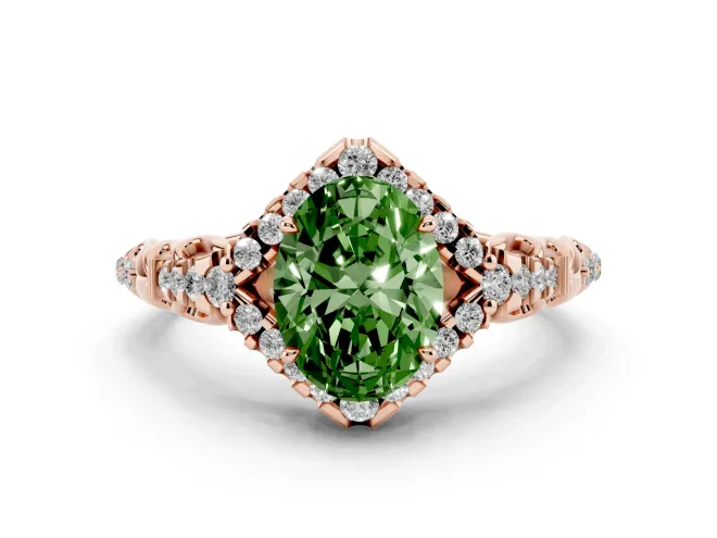 Oval Hidden Halo Filigree Engagement Ring Setting for a Fancy Green Lab-Grown Diamond | Rose Gold