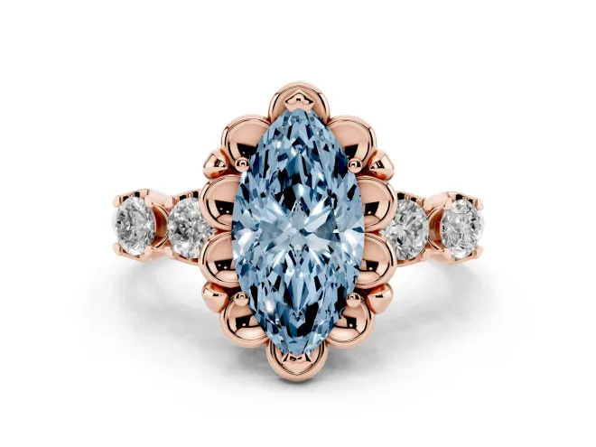Marquise Floral Engagement Ring Setting for a Fancy Blue Lab-Grown Diamond | Petal Frame | Rose Gold