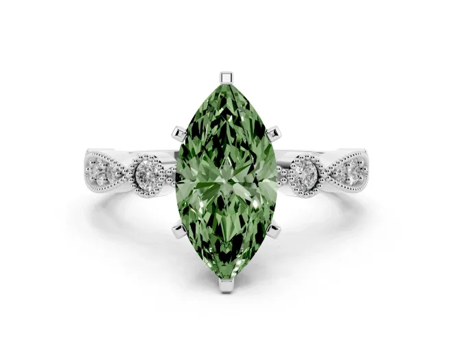 Marquise Vintage Milgrain Engagement Ring Setting for a Fancy Green Lab-Grown Diamond | Platinum