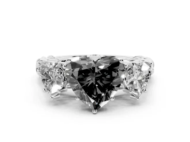 Fancy Black Heart Cut Diamond Three-Stone Ring Set in Silver with Braided Band
