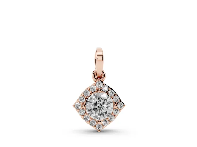 Round Lab-Grown Diamond On-Point Halo Pendant Necklace | Curved-Side Frame | Rose Gold