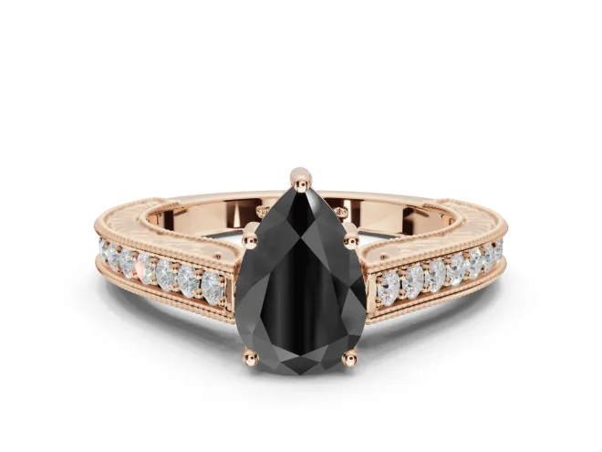 Pear-Shaped Vintage Pavé Engagement Ring Setting for a Black Center | Rose Gold