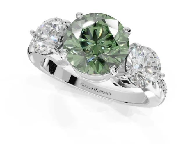 Round Three Stone Engagement Ring Setting for a Fancy Green Lab-Grown Diamond | Tapered Pave Band | Sterling Silver – second view