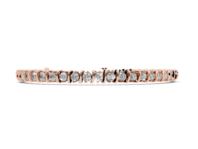 Round Lab-Grown Diamond Spiral Tennis Bracelet | Curved S-Links | Rose Gold