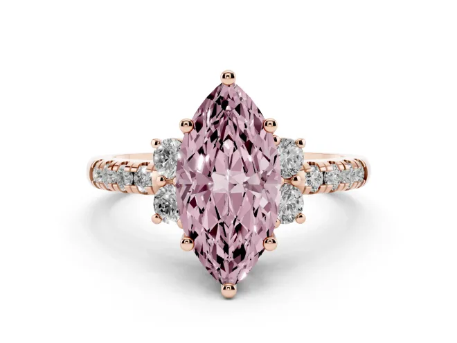 Marquise Side Stone Pavé Engagement Ring Setting for a Fancy Pink Lab-Grown Diamond | Paired Round Accents | Rose Gold