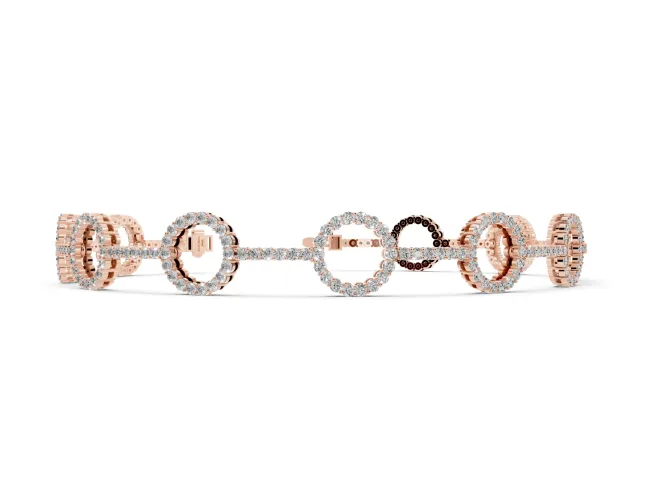 Round Lab-Grown Diamond Pavé Circle Link Tennis Bracelet | Stone Bar Links | Rose Gold