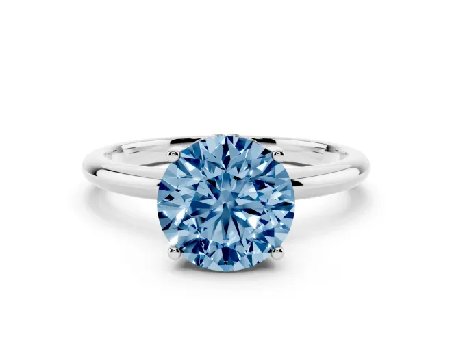 Round Hidden Halo Engagement Ring Setting for a Fancy Blue Lab-Grown Diamond | Plain Band | Platinum