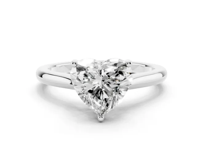 Heart Cut Diamond Solitaire Ring Set in Platinum with Cathedral Band and Prong Setting