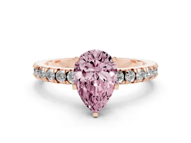 Pear-Shaped Pavé Solitaire Engagement Ring Setting for a Fancy Pink Lab-Grown Diamond | Rose Gold