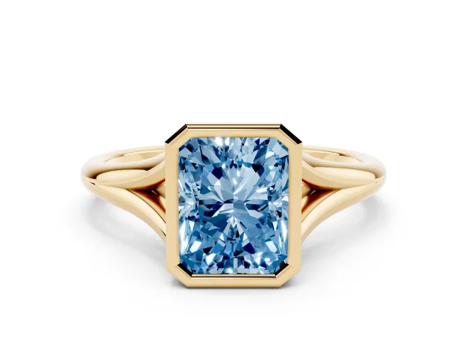 Radiant Cut Bezel Engagement Ring Setting for a Fancy Blue Lab-Grown Diamond | Yellow Gold