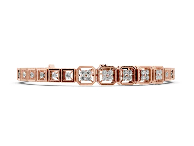 Round Diamond Tennis Bracelet Set in Rose gold with Milgrain Bezel Setting
