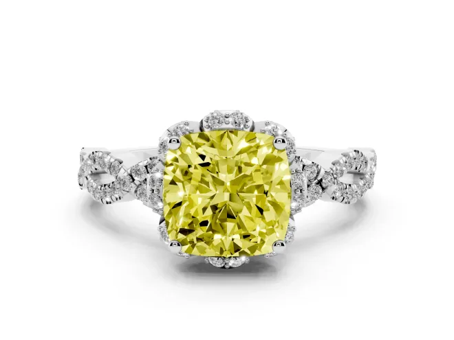 Cushion Cut Halo Engagement Ring Setting for a Fancy Yellow Lab-Grown Diamond | White Gold - Design NV-24725