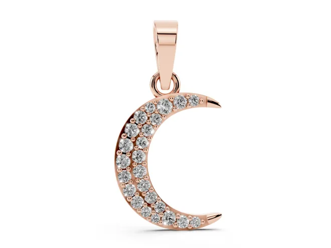 Round Lab-Grown Diamond Pavé Crescent Moon Pendant Necklace | Polished Rim | Rose Gold