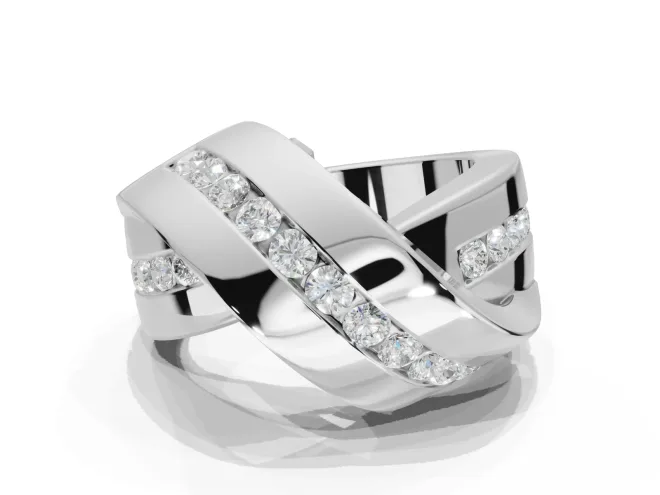 Round Lab-Grown Diamond Channel Set Crossover Wedding Band | Wide Strands | Sterling Silver